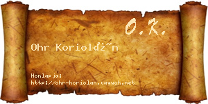 Ohr Koriolán névjegykártya